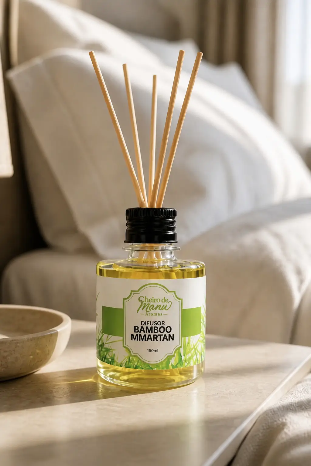 Difusor Bamboo Cheiro de Manu em ambiente aconchegante
